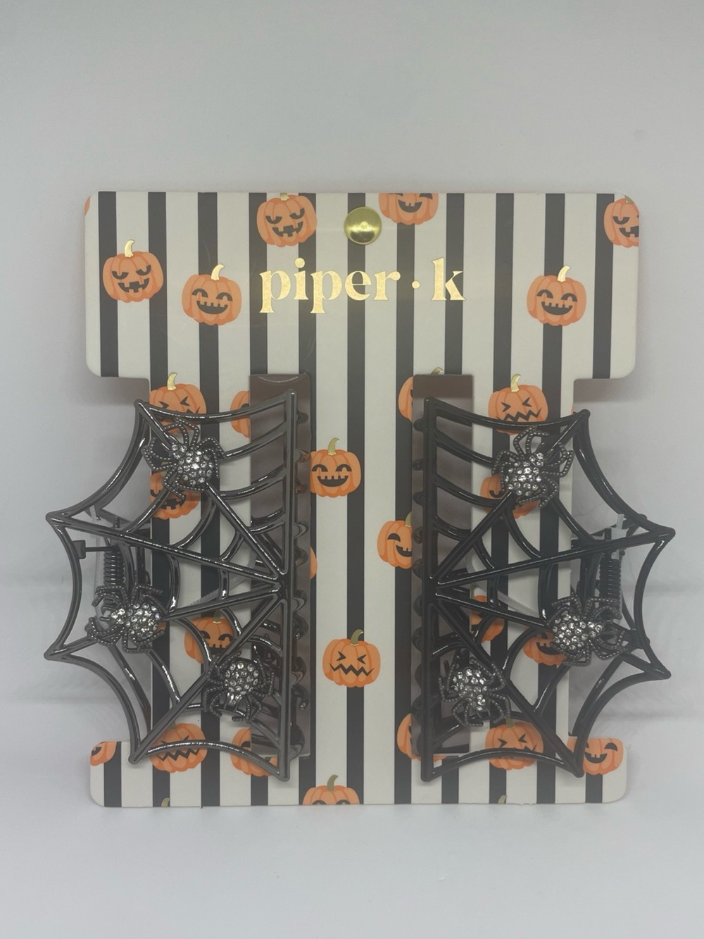 piper·k Black Spiderweb Hair Clips with Crystal Spiders